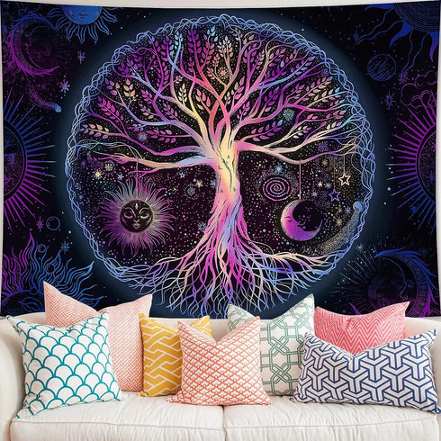 Tree of Life Tapestry Gloden Sun and Moon Wall Hanging Tapestry